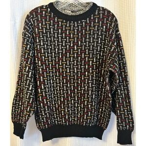 VTG 80s Kennington Italia Mens Sweater Black Geometric Size Large Made in Italy